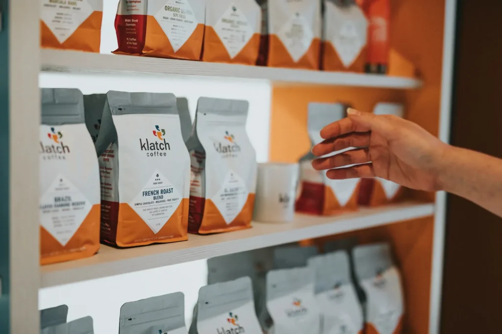 flat bottom coffee bag on the shelf