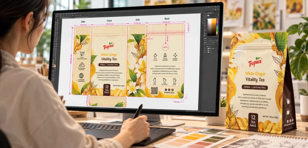 coffee bag artwork on the computer
