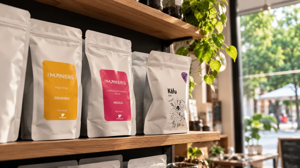 coffee bag size: different stand-up coffee bag on the shelf